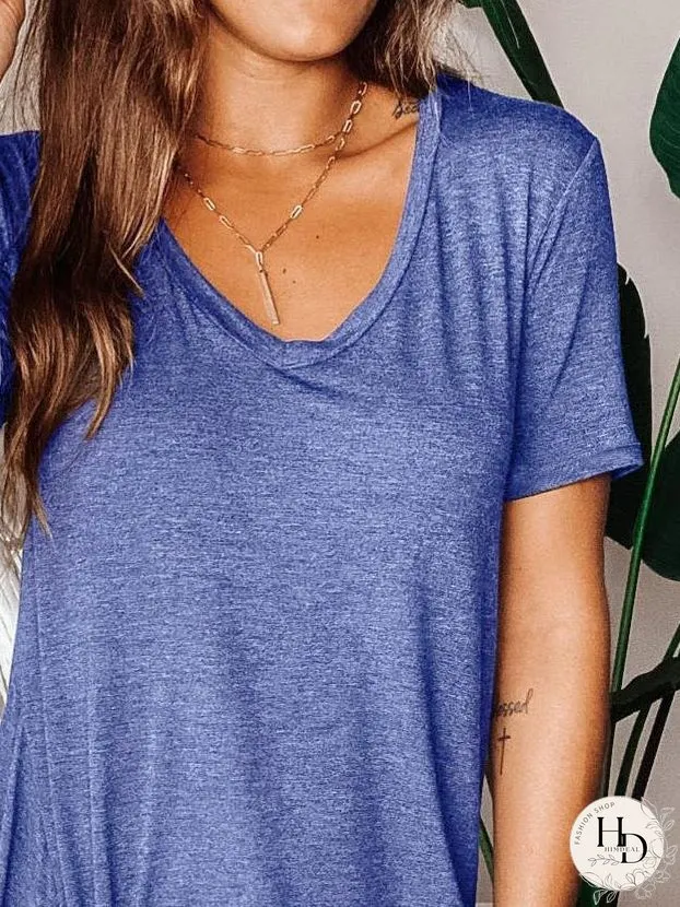 Casual V-Neck Short Sleeve Twisted Hem Dress for Women