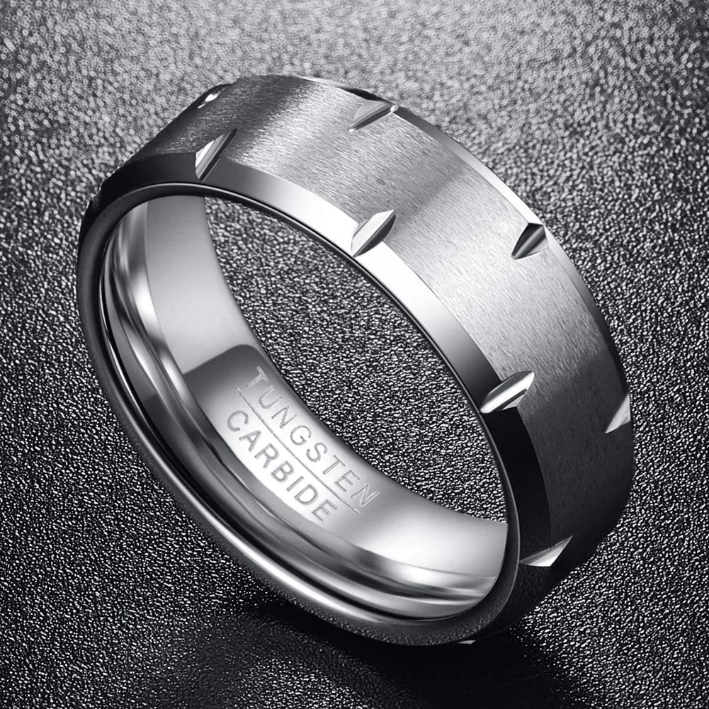 4MM 6MM 8MM 10MM Mens Women Silver Matte Tungsten Carbide Rings High Polished Beveled Edge Grooves Carbon Fiber Couple