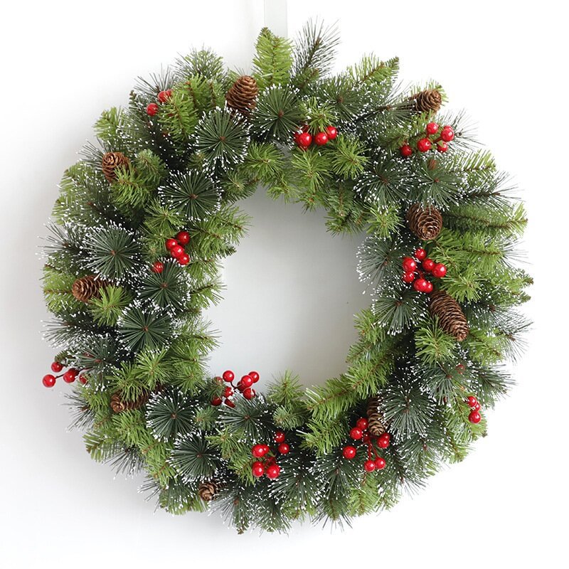 Snowy Elegant Red Berries and Pine Cones Artificial Christmas Wreaths For Winter、、sdecorshop