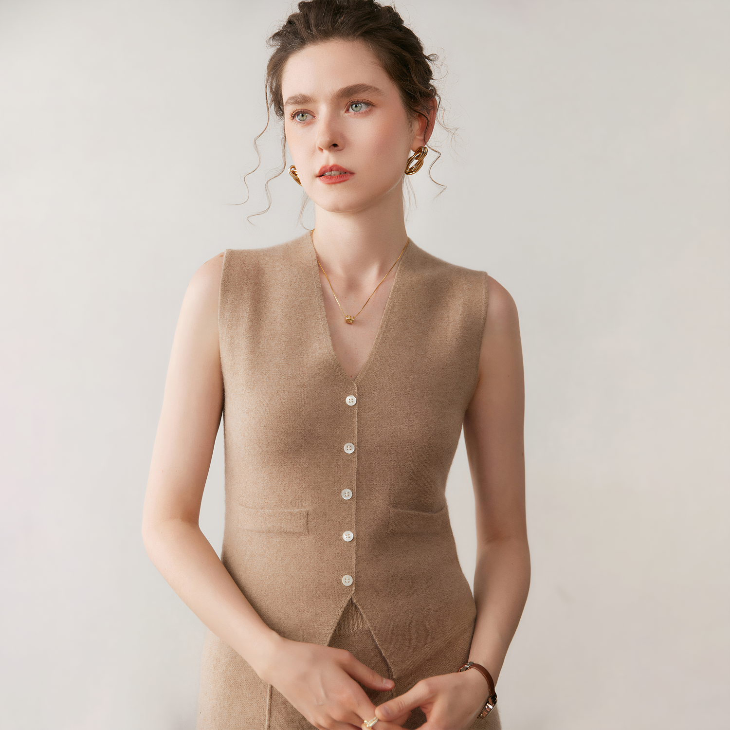 Women's V-Neck Slim Fit Cashmere Vest REAL SILK LIFE