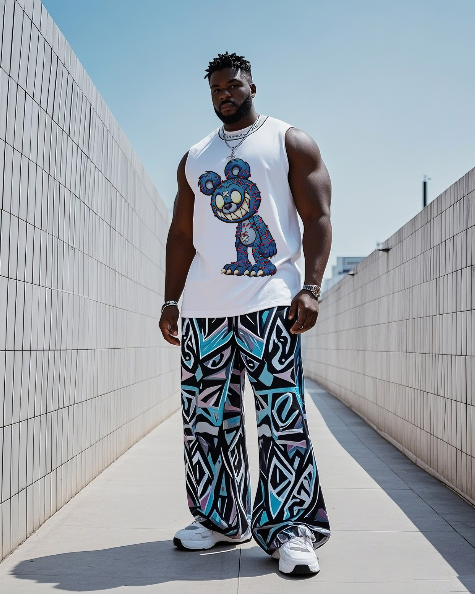 Big Boy Tribal Collision Graffiti Bear Bear Print Vest Trousers Suit