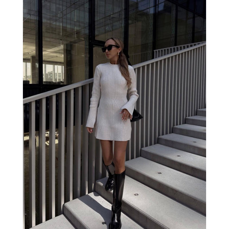 Ootddress Hollow Out Ribbed Knitwear Mini Dress Female Sexy Loose High Waist Patchwork Party Dress Casual Elegant Knit Women Dress