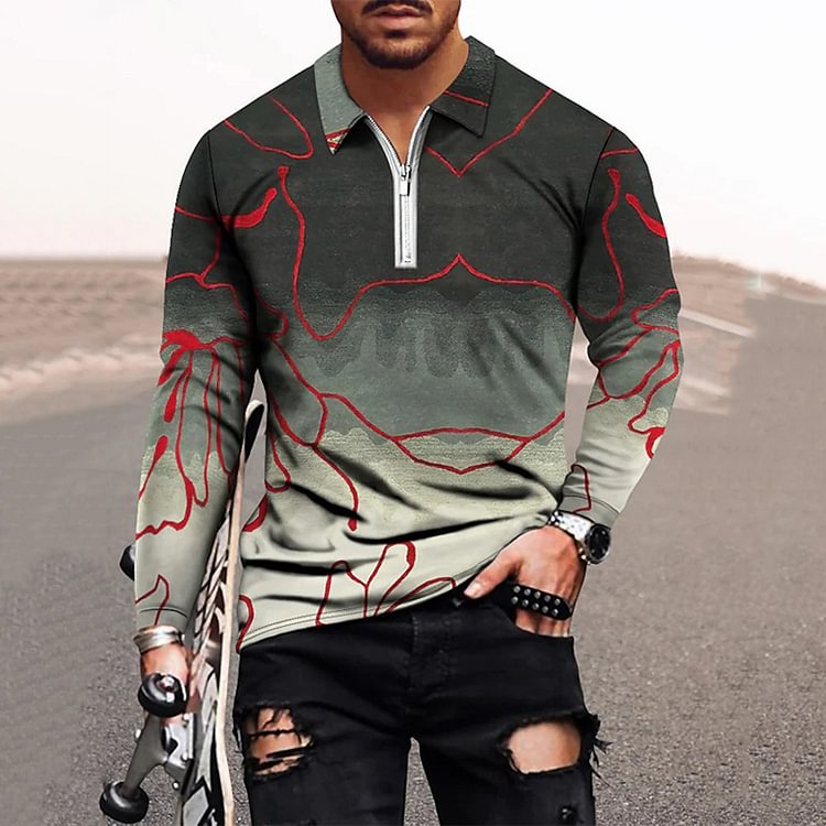 BrosWear OmbrÉ Line Casual Long-Sleeve Polo Shirt
