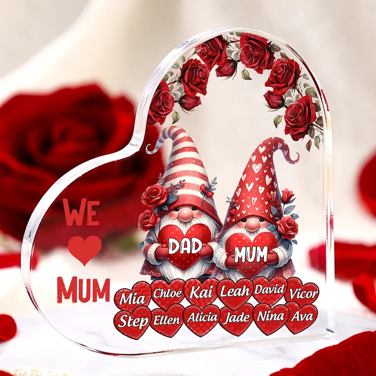 14 Names-Personalized Family Dwarf Acrylic Ornament-Custom Text Acrylic Family Heart Keepsake Desktop Ornament For Family