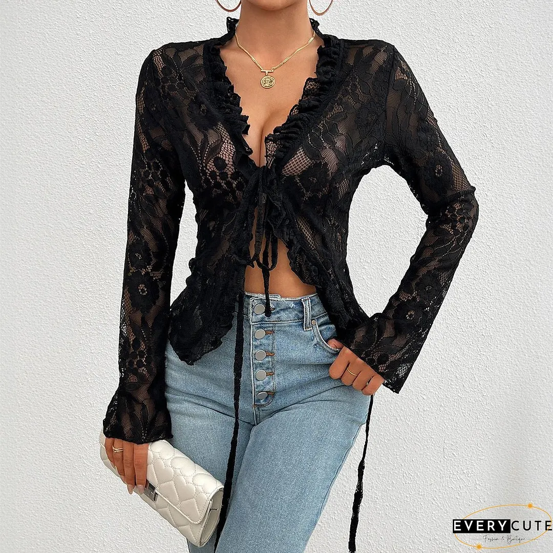 Women's Sexy Slim Long Sleeve Lace Blouses