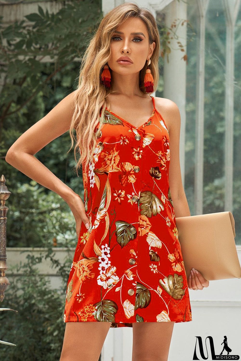 MidiSono - Buttoned Spaghetti Strap Dress