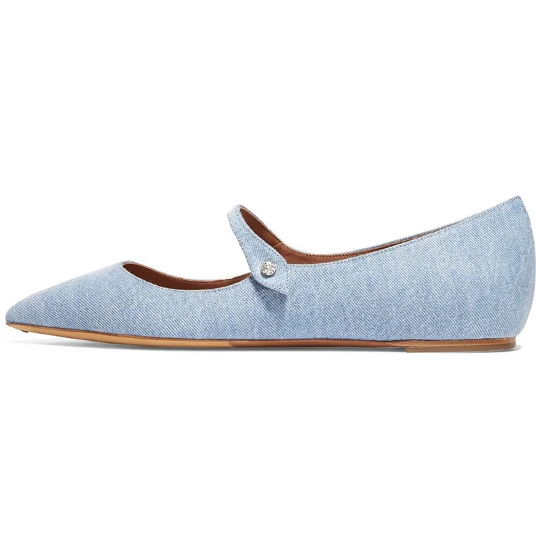 Light Blue Jean Flat Mary Jane Shoes |FSJ Shoes