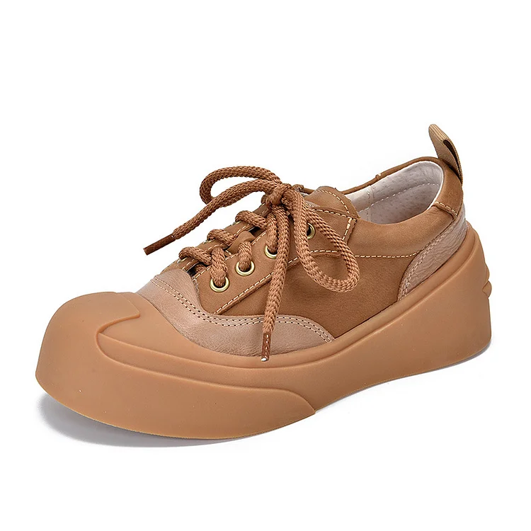 Casual Leather Lace-Up Round Toe Shoes