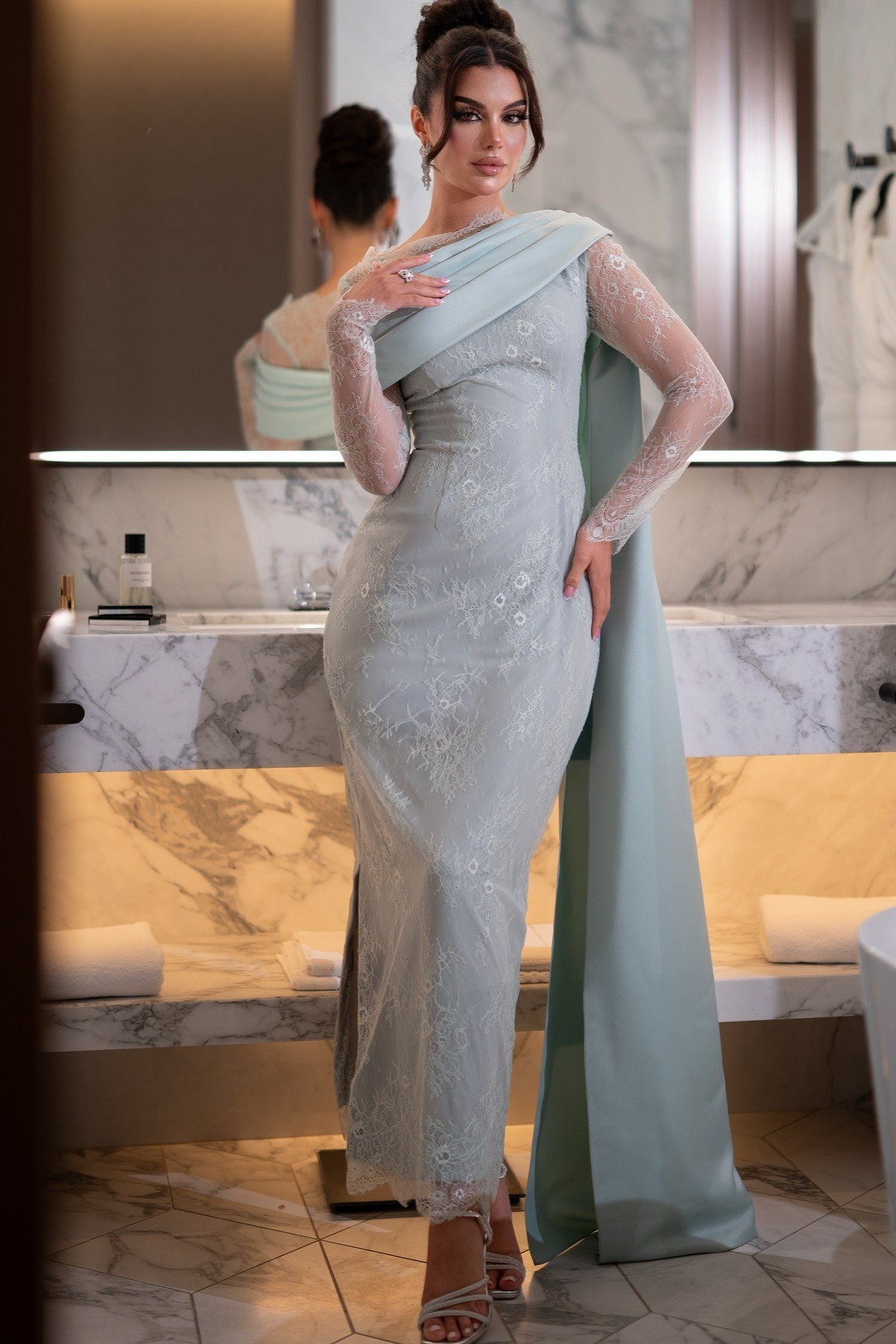 Oknass Glamorous Green Strapless Long Sleeves Long Prom Dress With Mermaid