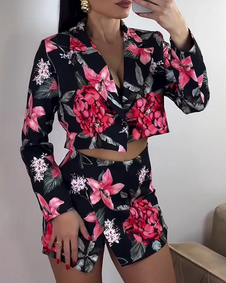 Women's printed short skirt suit