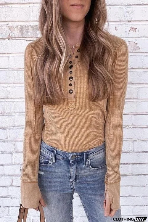 Knit Long Sleeve Button Henley