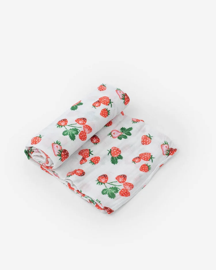 Cotton Muslin Swaddle Blanket - Strawberry Patch