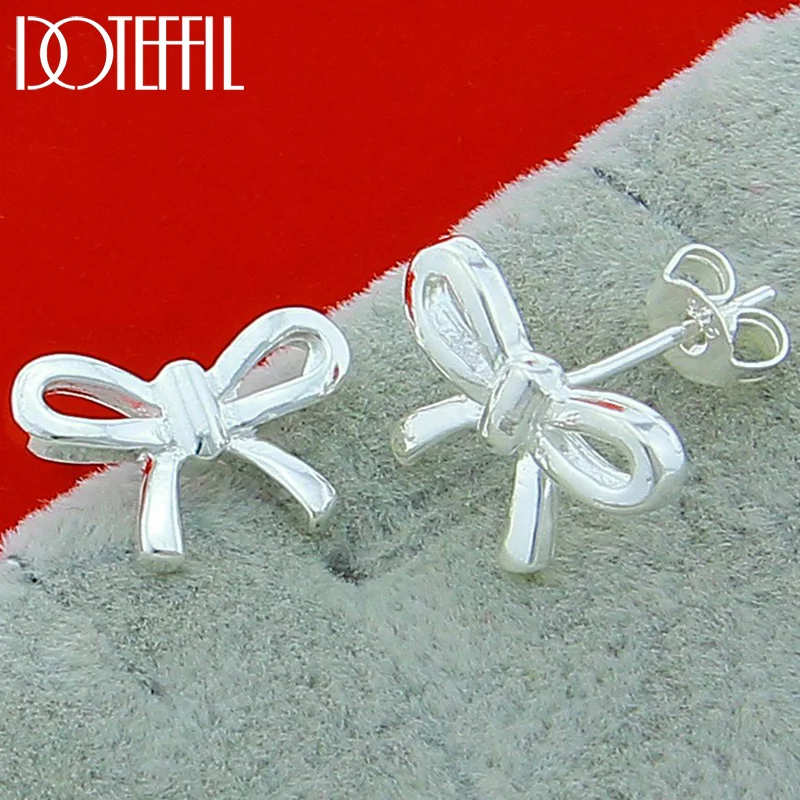 DOTEFFIL 925 Sterling Silver Bow-knot Stud Earrings For Woman Jewelry