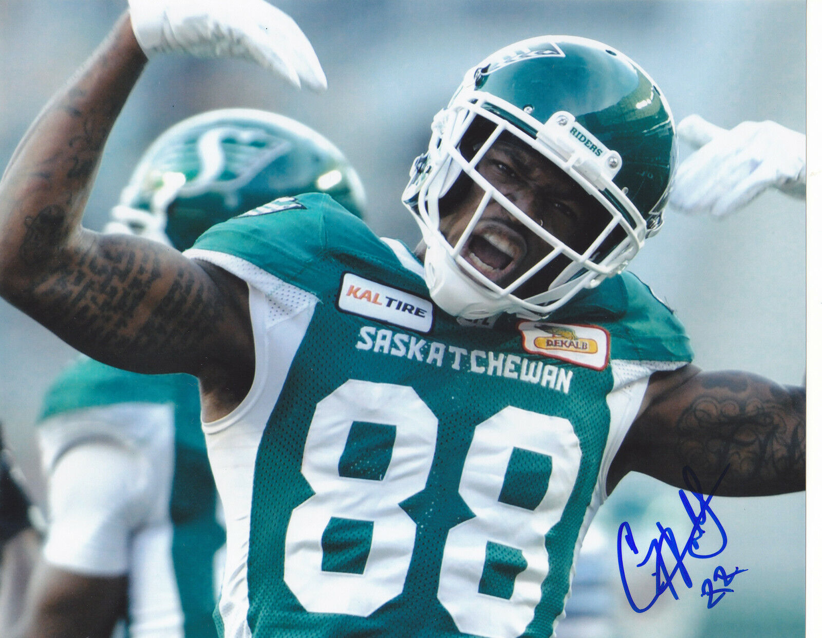 CALEB HOLLEY SIGNED AUTOGRAPHED SASKATCHEWAN ROUGHRIDERS 8X10 EXACT PROOF #2