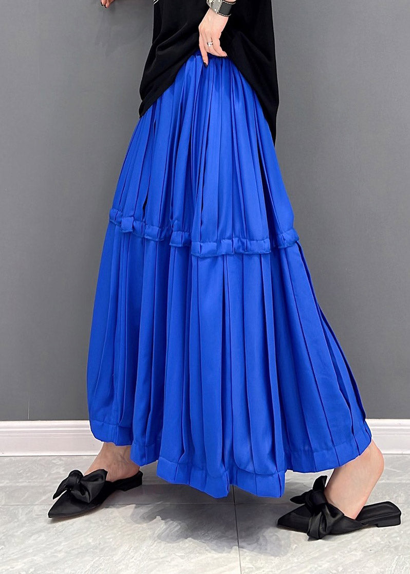 VCSHOES Loose Blue Patchwork Chiffon Pleated Skirts Summer