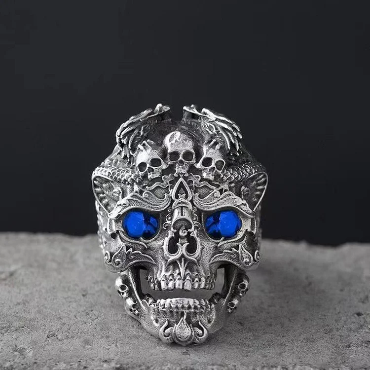 Coutureaura Red Blue Green Eyes Skull Ring