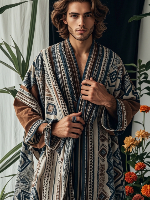 Men's Ethnic Printed Long Cardigan