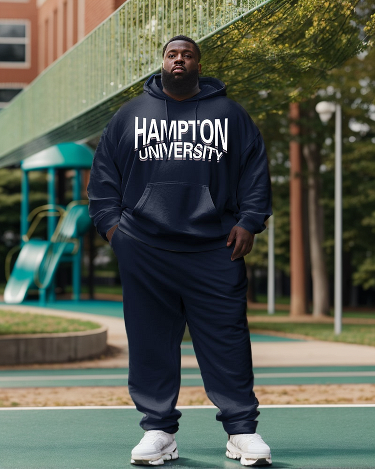 Men's Plus Size Hampton University Style Hoodie and Sweatpants Two Piece Set