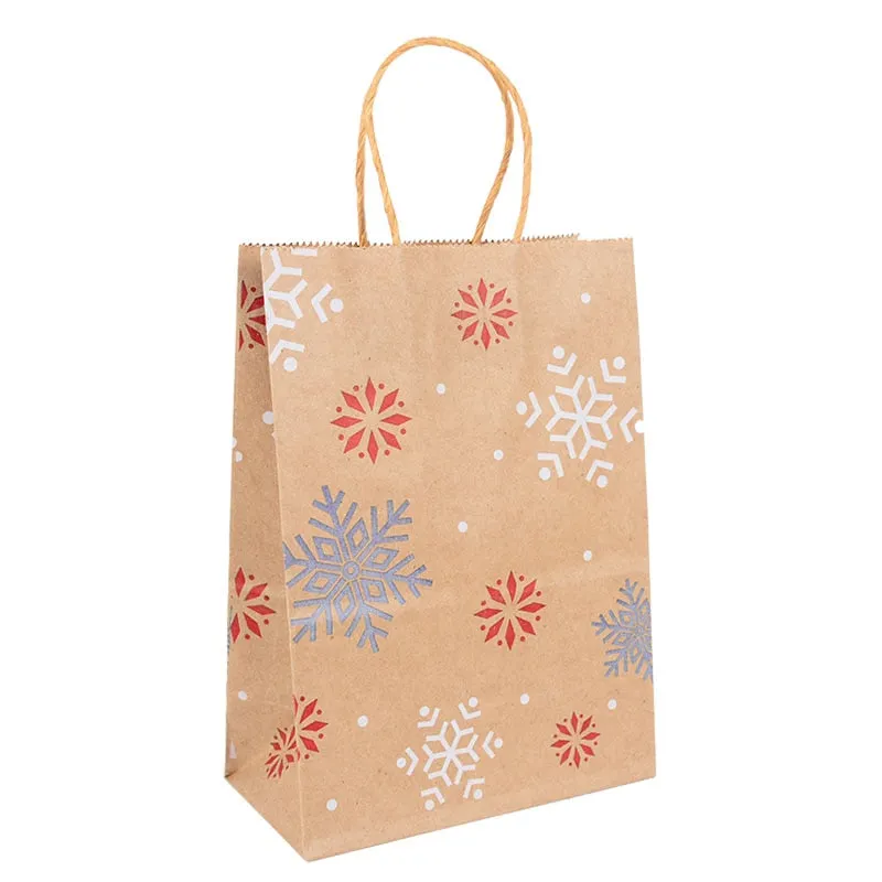 5pcs Kraft Paper Gift Bags Snowflakes Merry Christmas Candy Cookie Packaging Bag Boxes 2022 New Year Party Natal Kids Favors