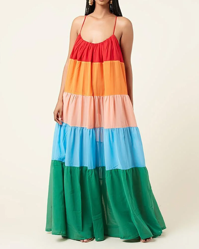 Casual Loose Rainbow Slip Dress