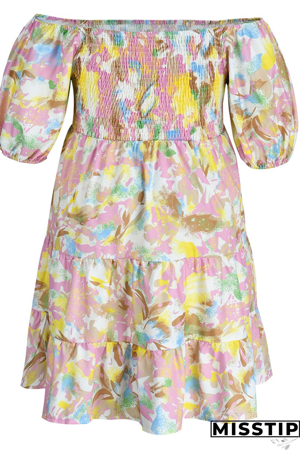 Blue Fashion Casual Plus Size Print Patchwork O Neck Short Sleeve Dress