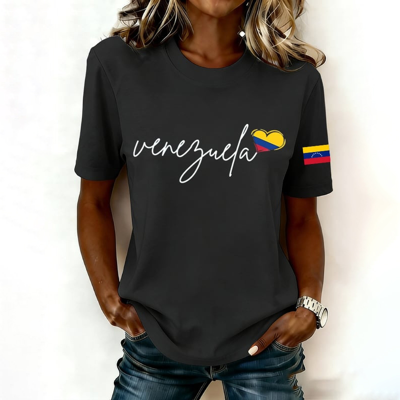Women's Venezuelan Print Crew Neck Short Sleeve Casual T-shirt artswardrobe