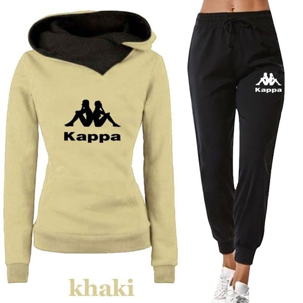 New Womens Kappa Printed Hoodies Sets Lapel High Collar Long Sleeve Hooded Hoodie Pants Suit Casual Tracksuit - Shop Trendy Women's Fashion | TeeYours