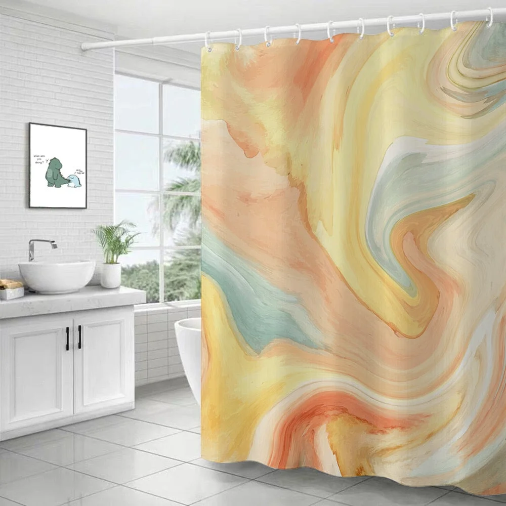Polyester Abstract Marble Shower Curtain 3D Stripe Printing Colorful Bathroom Curtains Waterproof Fabric Bath Curtain Decor