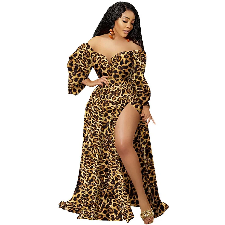 African Americans fashion QFY Ankara Dashiki Leopard Print Sexy Dresses African Women Wedding Party Evening Gown Plus Size Vetement Femme Grande Taille Ankara Style QueenFunky