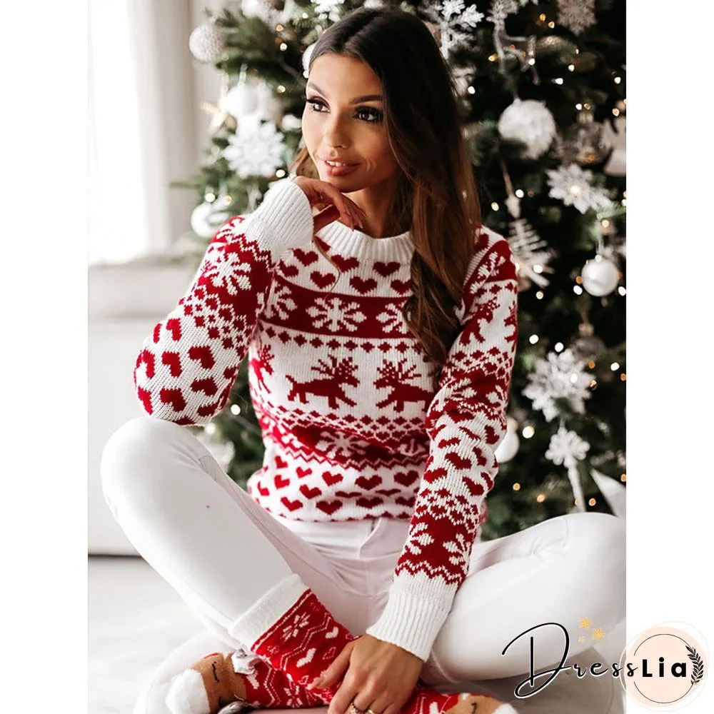 Casual Xmas Knitted Round Neck Sweater