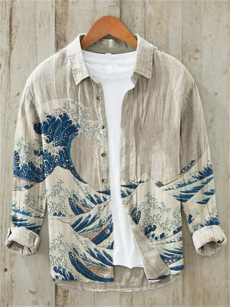 The Great Wave off Kanagawa Linen Blend Shirt