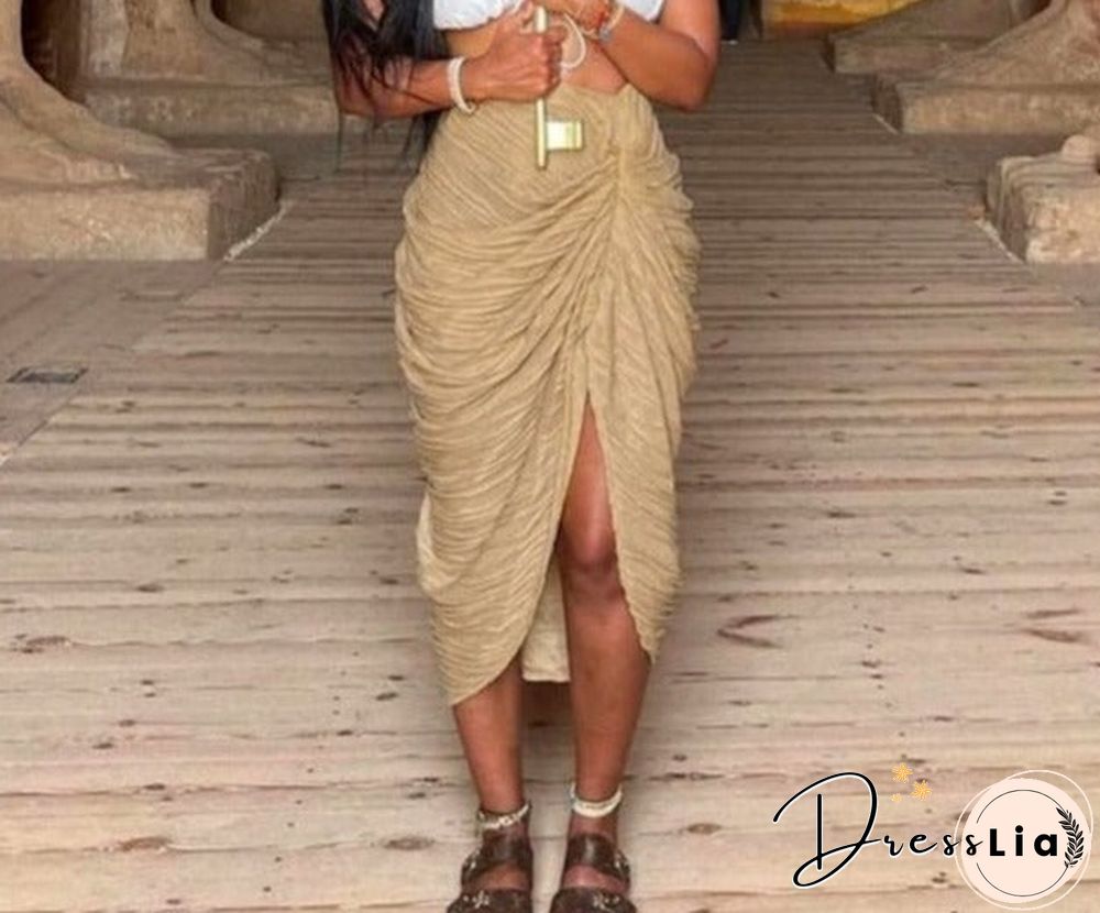Asymmetrical Women Skirt-Aesthetic Casual Shirring-Undefined Irregular Shape-Side