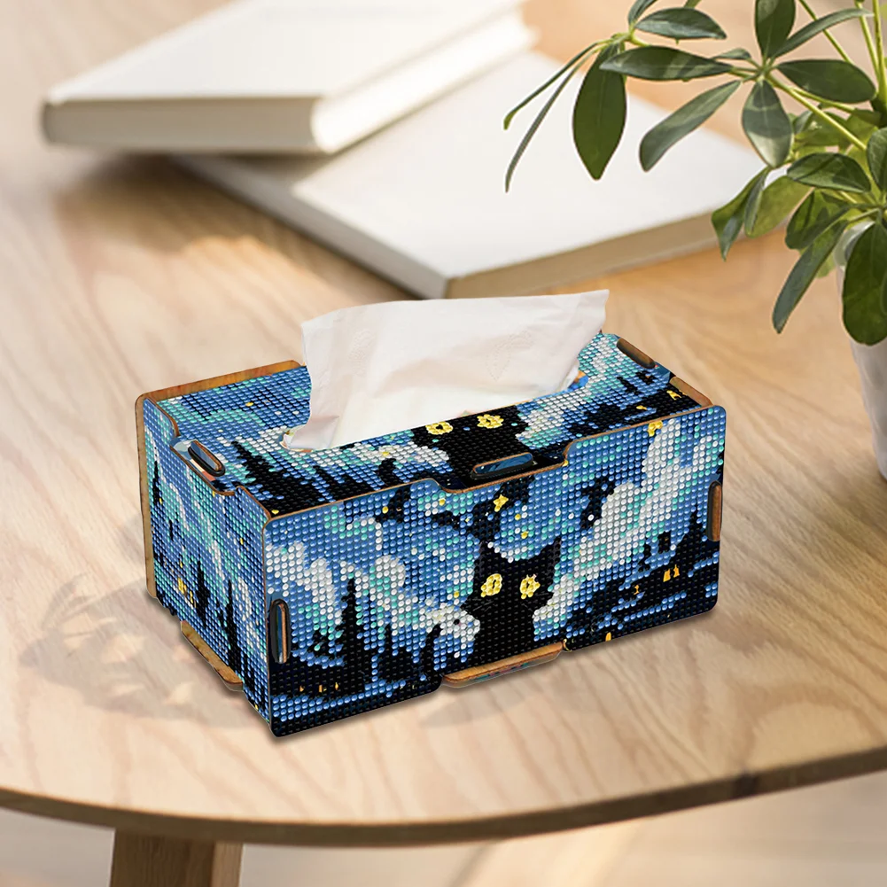 Kitten 5D DIY Diamond Painting Handmade Tissue Holder Wooden Tissue Box Craft