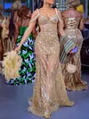 Beaded Decorate Spaghetti-Neck See-Through Wrap Evening Maxi Dress