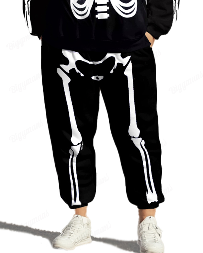 Halloween Skeleton Print Women's Big and Tall Hoodie Set