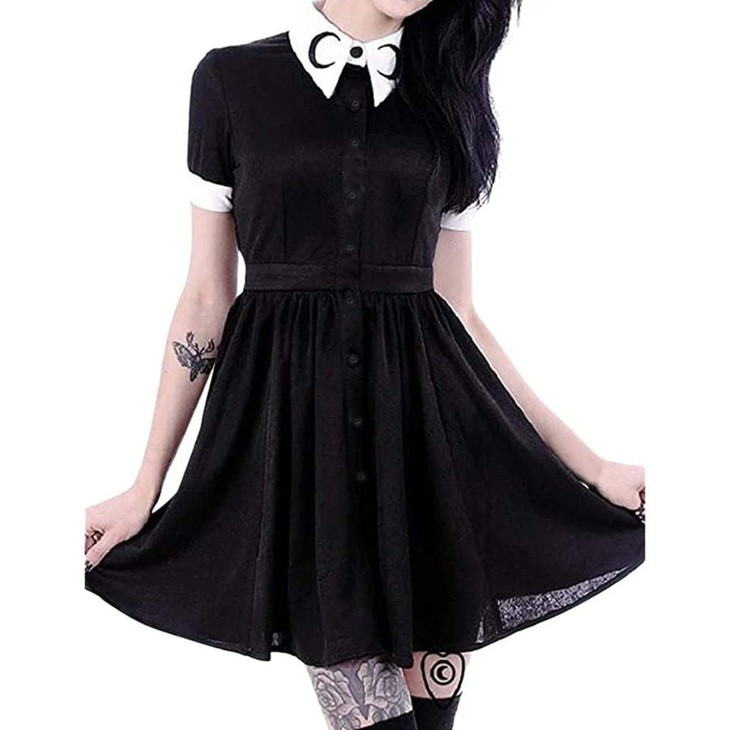 Fashion Women Gothic Punk Dress Plus Size Dress Casual Short Summer A-Line Dress Sundress Evening Party Dress Vestidos de fiesta
