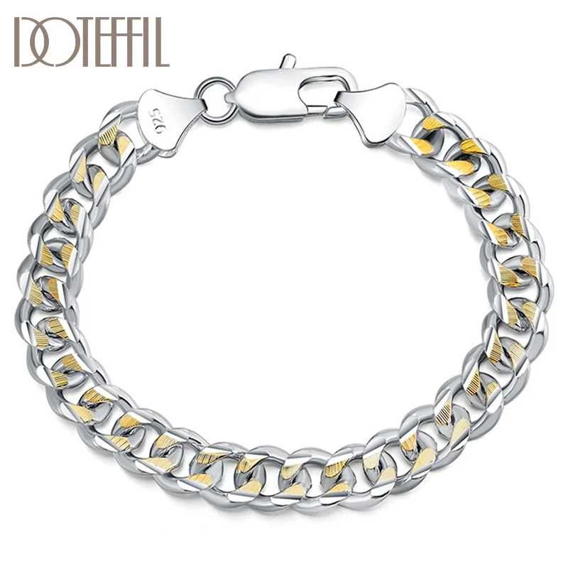 DOTEFFIL 925 Sterling Silver 10mm Side Chain Bracelet For Women Man Jewelry