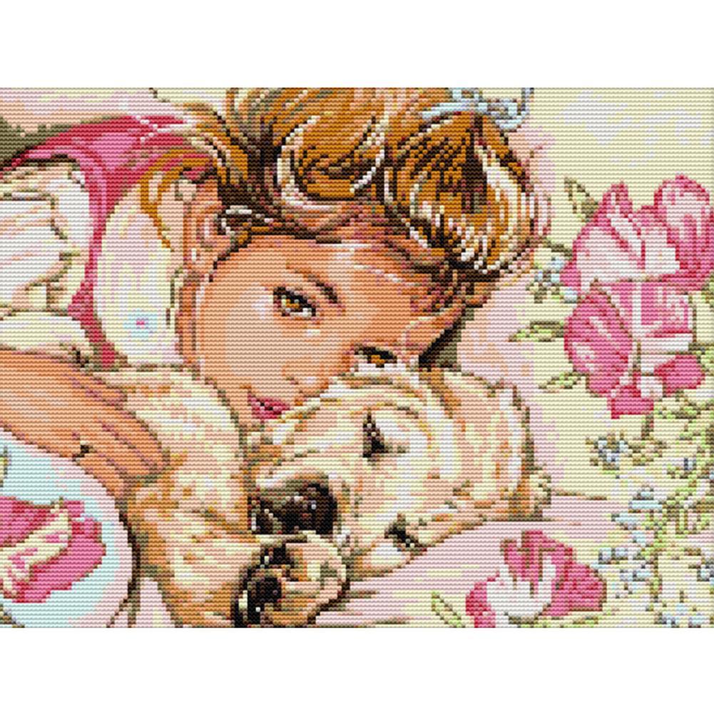 

Girl And Dog - 14CT Stamped Cross Stitch - 39*31cm, 501 Original