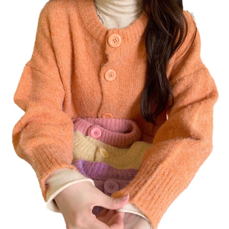 Toloer Toloer Color Korean Version Knit Sweater Cardigan Female Jacket Loose Outside Lazy Wind Sen Department Reduce Age Cardigan Coat Female-Outfit Ideas