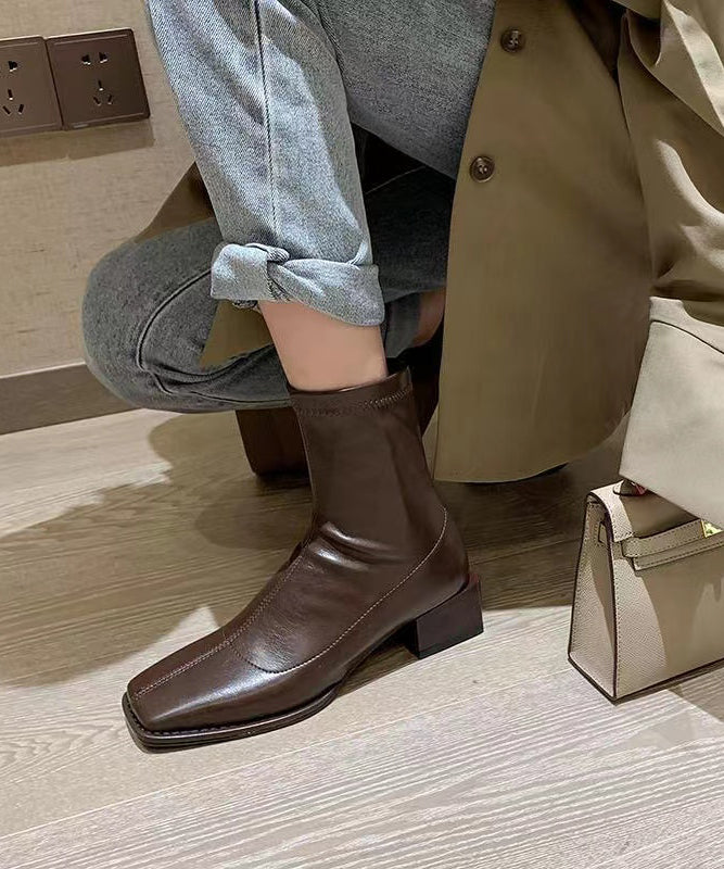 VCSHOES Brown Chunky Boots Splicing Zippered