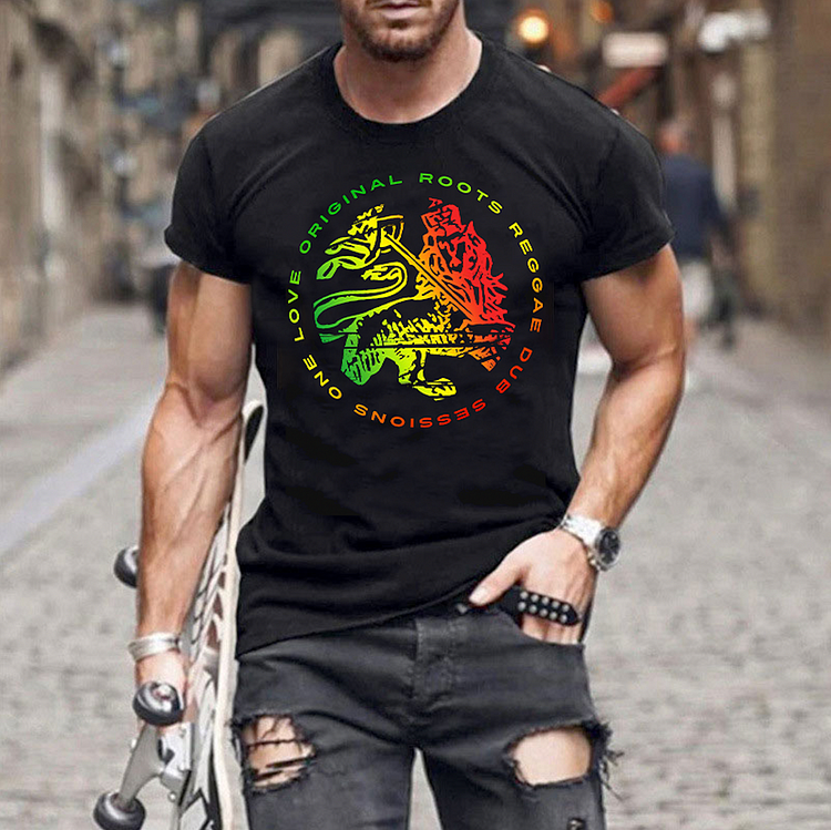Reggae Gradient Pattern Men's Casual Short Sleeve T-Shirt