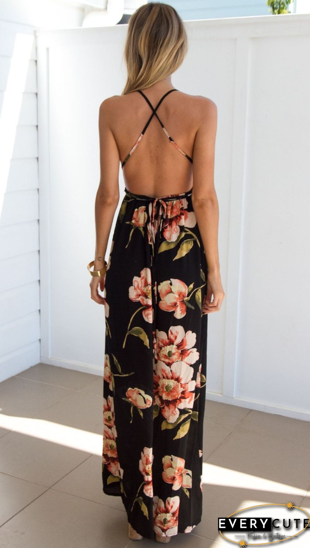 Summer Dress Women Floral Vestidos Mujeres Sexy Maxi Long Pleated Backless Robe Femme