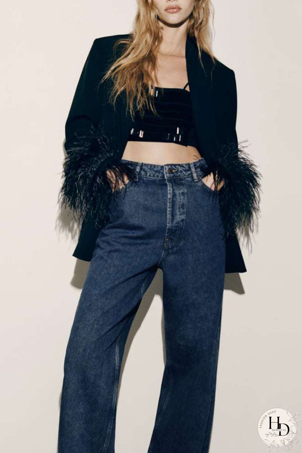 Black Casual Solid Patchwork Buttons Feathers Turn-back Collar Outerwear