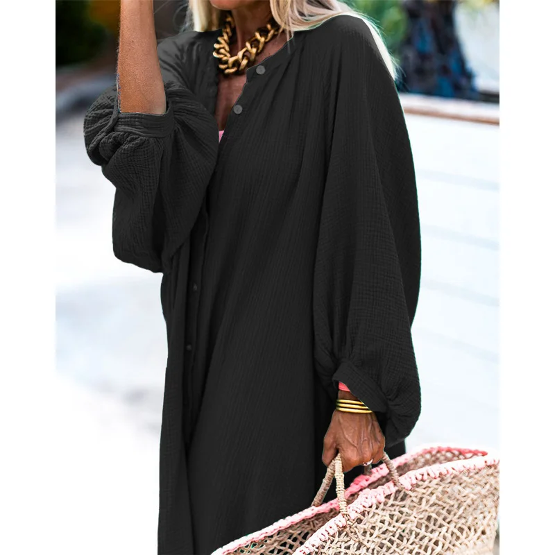 Woherb Woherb Spot 2024 Autumn / Winter New Ladies Solid Color Loose Holiday Wind Cardigan Long Dress-Outfit Ideas