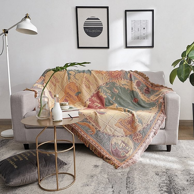 World Map Nordic Sofa Cover Blanket