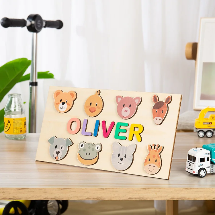 Animal Name Puzzle Wooden Puzzles Custom Name Educational Toys for Toddlers