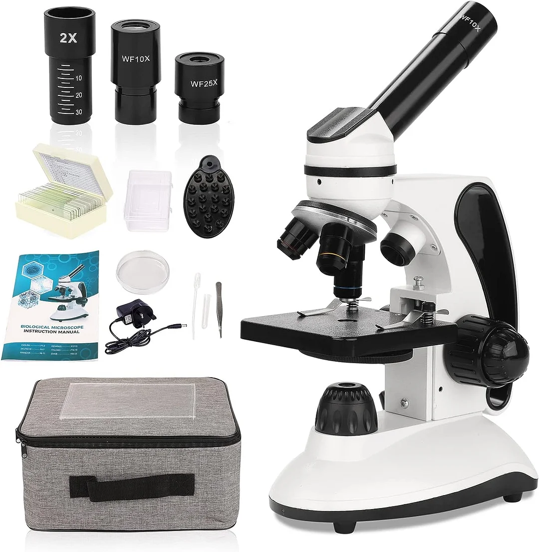 40X-2000X Microscope for Adults Kids Beginners, Compound White Microscope with Slides Kit