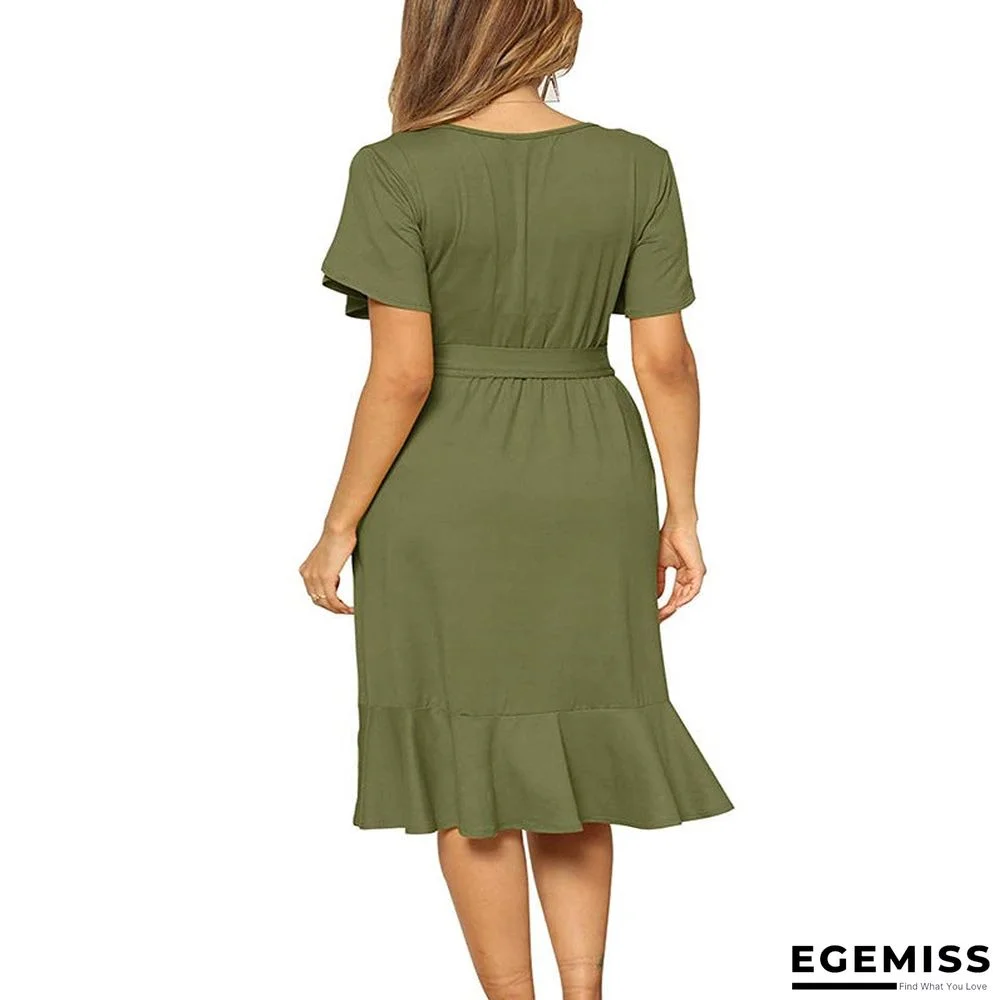 Belt Slim Round Neck Short Sleeve Long Skirt | EGEMISS