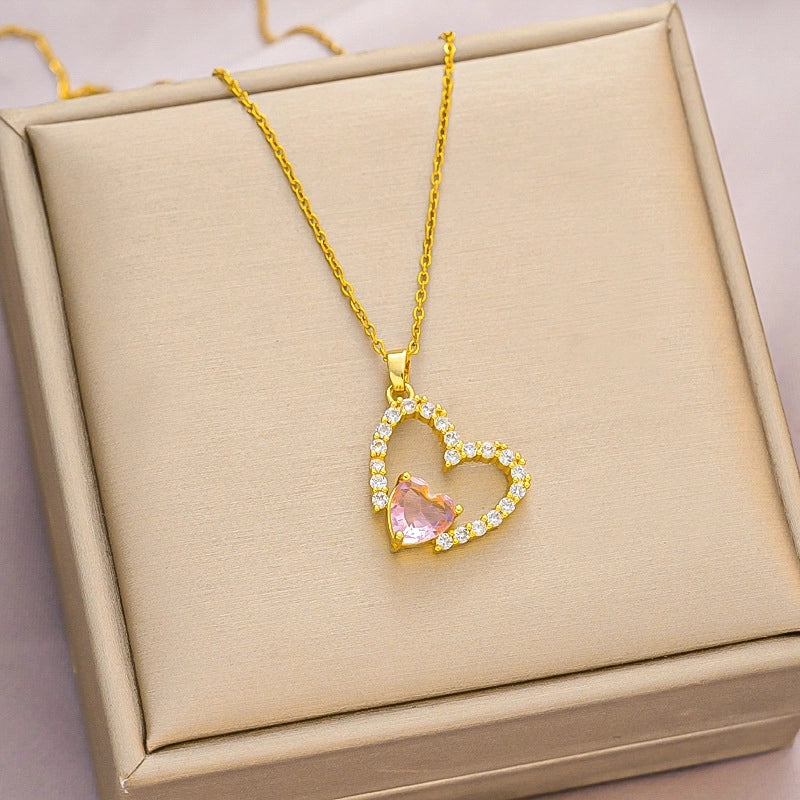 Elegant Animal Star Heart Shape Titanium Steel Rhinestones Plating Inlay Pendant Necklace