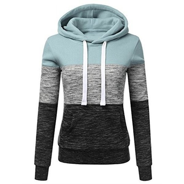 Autumn And Winter Womens Long Sleeve Fleece Pullover Hoodie Sweatshirts Color Stitching Striped Hoodies Tops 3 Colors Xxs-3Xl - Shop Trendy Women's Fashion | TeeYours